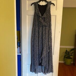 Banana Republic Sleeveless Navy Floral MIDI Dress with Ruffle Detail. Size 12